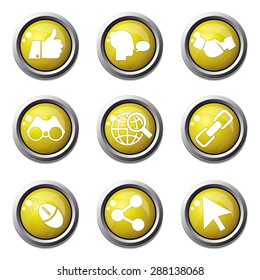 Social Internet Yellow Vector Button Icon Design Set