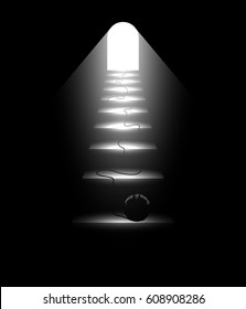 Social issue solving, way to the light and freedom, light in the end of the tunnel, Ariadne thread, exit from a routine and problems minimalist concept. Abstract simple surrealistic background. svg