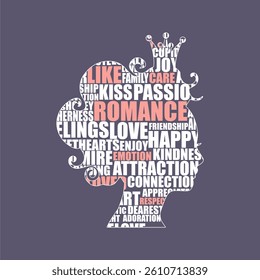 Social issues concept. Queen or princess head icon filled with tags cloud.