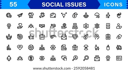 Social Issues Icon Set. High-Quality Vector Icons for Equality, Justice, Human Rights, and Community Awareness