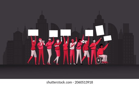 Social Justice - Dark illustration people protesting
