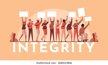 Social Justice - Integrity people protesting banner
