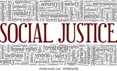 Social Justice vector illustration word cloud isolated on a white background.