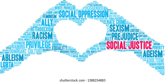 Social Justice word cloud on a white background. 