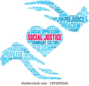 Social Justice word cloud on a white background. 