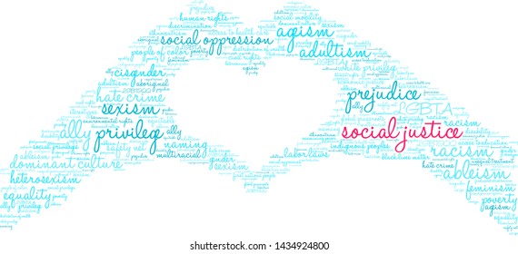 Social Justice word cloud on a white background. 