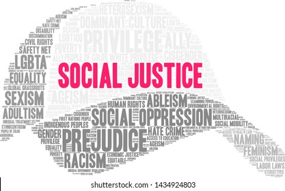 Social Justice word cloud on a white background. 