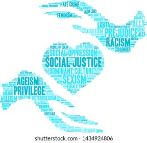 Social Justice word cloud on a white background. 