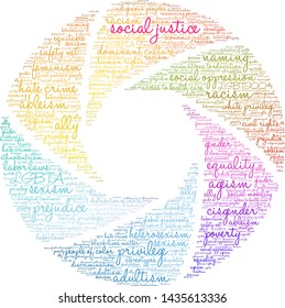 Social Justice word cloud on a white background. 