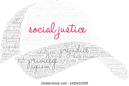 Social Justice word cloud on a white background. 