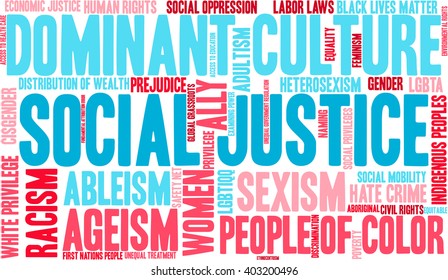 Social Justice word cloud on a white background. 