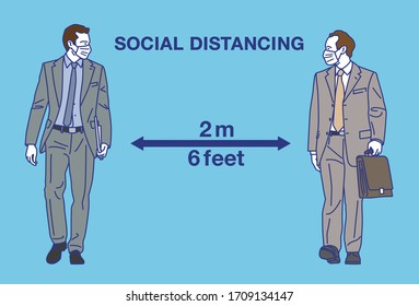 Social distancing　
  Keep distance sign. Coronovirus epidemic protective equipment. Vector illustration.