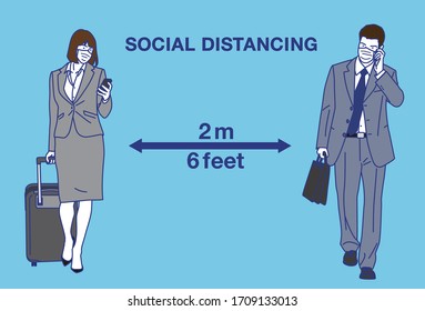 Social distancing　 Keep distance. Vector illustration.