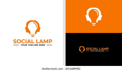 BOMBILLA DE LUZ DE LOGOTIPO DE LA LÁMPARA SOCIAL ESPACIO NEGATIVO EDITABLE