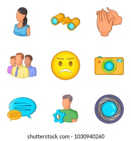 Social life icons set. Cartoon set of 9 social life vector icons for web isolated on white background