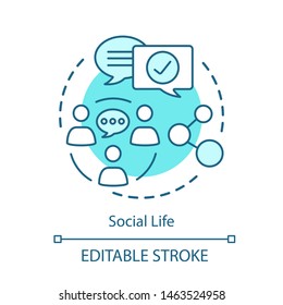 Social life relationships concept icon. Meeting people, socializing, network idea thin line illustration. Community communication, human interaction. Vector isolated outline drawing. Editable stroke