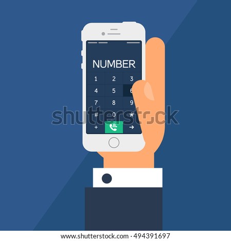Social Life with Smartphone Dial. Telephone in hand and smartphone screen with number in flat minimalistic style. Vector