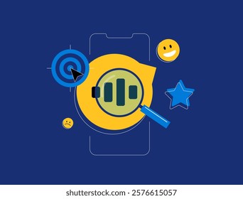 Social listening with analytics, customer feedback tracking, sentiment analysis and brand reputation monitoring. Audience insights, digital marketing tools and mobile-focused data illustration