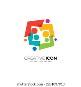 Social logo, people care design colorful, charity logos