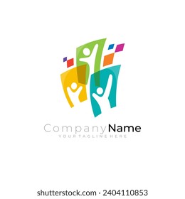 Social logo with square design technology, pixel colorful design