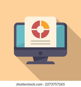 Social market monitor icon flat vector. Online business. Contect product