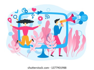 Social marketing concept. Vector flat illustration