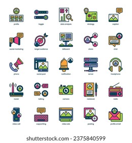 Social Marketing icon pack for your website design, logo, app, and user interface. Social Marketing icon filled color design. Vector graphics illustration and editable stroke.