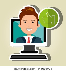social marketing  user desktop computer isolated icon design, vector illustration  graphic 