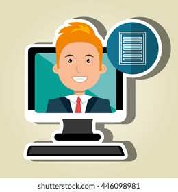 social marketing  user desktop computer isolated icon design, vector illustration  graphic 