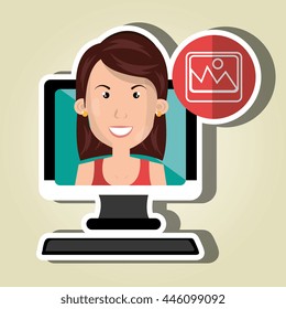 social marketing  user desktop computer isolated icon design, vector illustration  graphic 