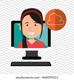 social marketing  user desktop computer isolated icon design, vector illustration  graphic 