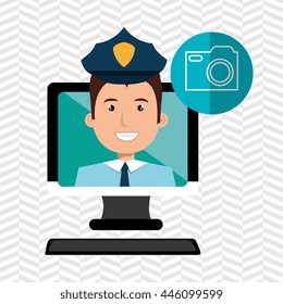 social marketing  user desktop computer isolated icon design, vector illustration  graphic 