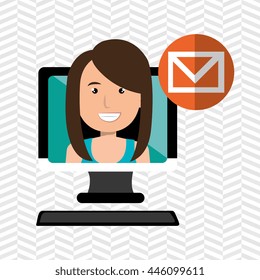 social marketing  user desktop computer isolated icon design, vector illustration  graphic 