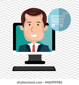 social marketing  user desktop computer isolated icon design, vector illustration  graphic 