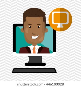 social marketing  user desktop computer isolated icon design, vector illustration  graphic 