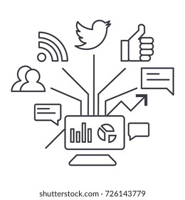social marketing vector line icon, sign, illustration on background, editable strokes