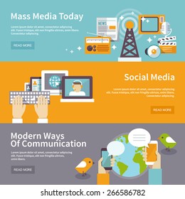 Social Mass Media Banner Horizontal Set Communication Elements Isolated Vector Illustration