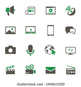 social mass media simple vector icons in two colors isolated on white background. business communication concept. media 2 color icons for web and ui design