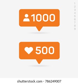 Social media 1000 followers icon. 500 likes symbol