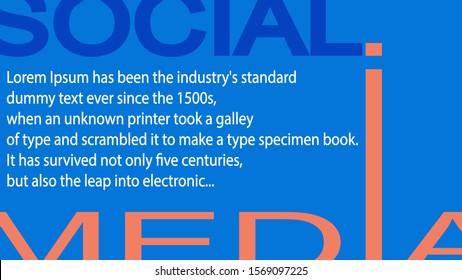 Social Media - 16x9 editable horizontal background template. Cropped letters and copy space. Blue and orange colors. For brochures, posters, banners, magazine, blog posts, sites, apps.