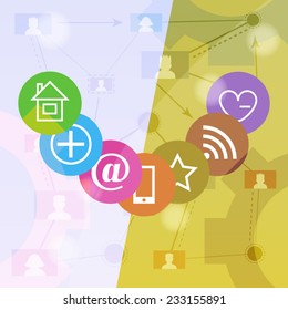 Social media abstract background with web icons and creative design poster