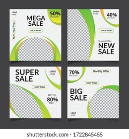 Social Media Abstract  Banners Template for Digital Marketing. Color green, white, and black. Discount. Sale Web Banner