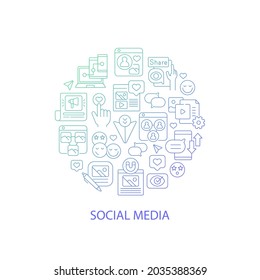 Social media abstract gradient linear concept layout with headline. Digital blog. Online communication minimalistic idea. Thin line graphic drawings. Isolated vector contour icons for background