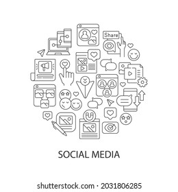 Social media abstract linear concept layout with headline. Digital blog. Online communication minimalistic idea. Thin line graphic drawings. Isolated vector contour icons for background