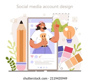 Social media account design. Content manager guidance. How create visual content. Digital promotion technology. Flat vector illustration