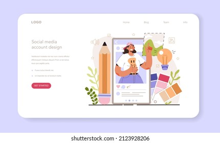 Social media account design. Content manager guidance. How create visual content. Digital promotion technology. Flat vector illustration