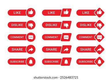 Conjunto de Botones de Suscribirse, Iconos vectoriales de Me gusta, Compartir comentario
