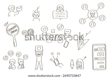 Social media activity line drawing illustration set