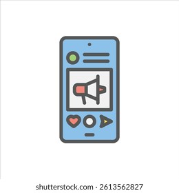 social media ad filled outline icon. digital marketing color line illustration.