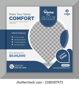 Social media ad post for offer sale, location Shape home features sale. Graphic Social post design unique Design with minimal shape . Creative design idea professional Design template.  